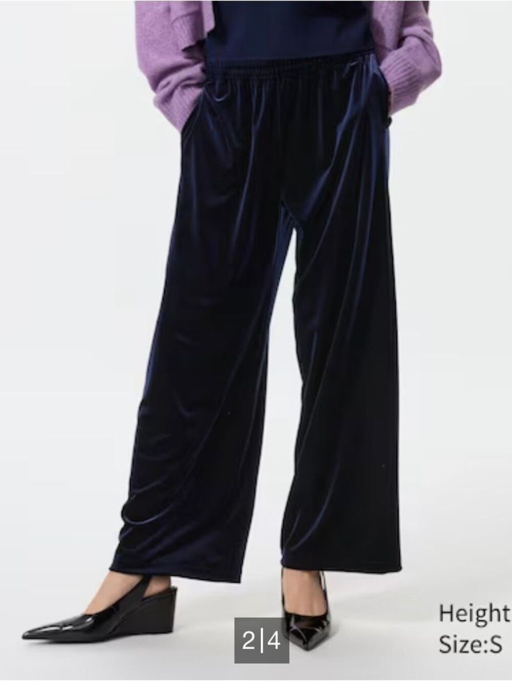 UNIQLO M Navy Velour Velvet Wide Leg Pants Elastic Waist
